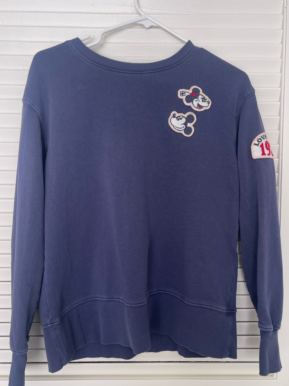 Disney Parks Blue Sweatshirt with Mickey and Minnie patches